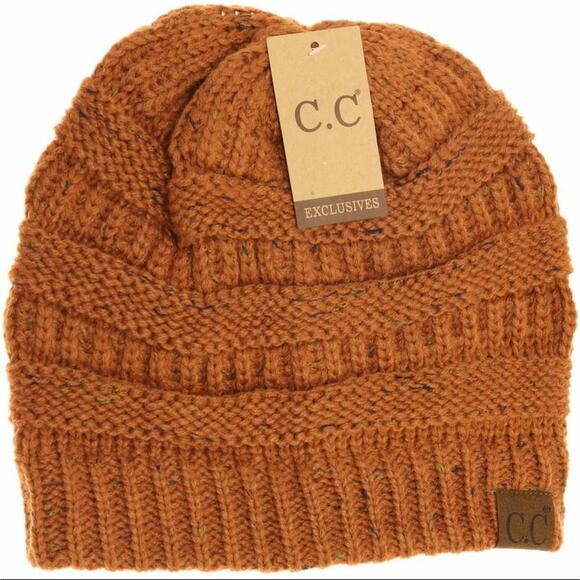 C.C Accessories - #1811 C.C. NWT Rust Orange Flecked Cable Knit Classic CC Beanie Hat
